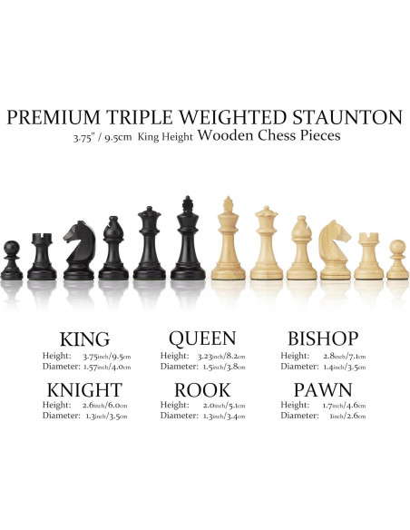 Piezas de Ajedrez A&A Staunton Madera Triple Peso 9.5cm