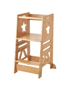Taburete Escalera VEVOR de Bambú Ajustable 3 Niveles 158.8kg
