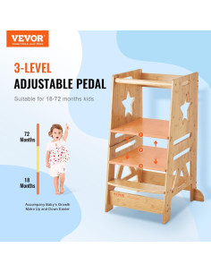 Taburete Escalera VEVOR de Bambú Ajustable 3 Niveles 158.8kg 2