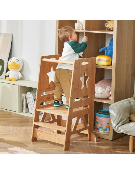 Taburete Escalera VEVOR de Bambú Ajustable 3 Niveles 158.8kg