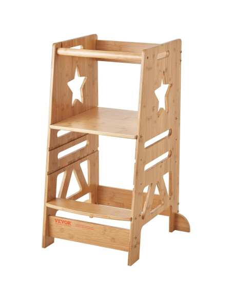 Taburete Escalera VEVOR de Bambú Ajustable 3 Niveles 158.8kg
