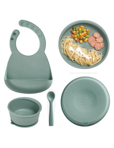 Juego de Alimentación de Silicona KUB Gris - Platos y Cuencos