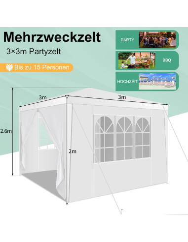Carpa Canopy HOTEEL 3x3m Blanca Impermeable con Paredes Removibles