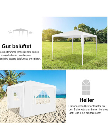 Carpa Canopy HOTEEL 3x3m Blanca Impermeable con Paredes Removibles