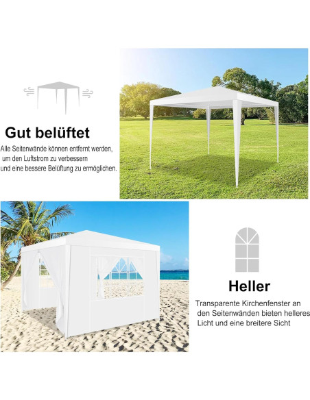 Carpa Canopy HOTEEL 3x3m Blanca Impermeable con Paredes Removibles