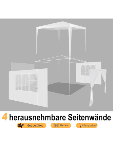 Carpa Canopy HOTEEL 3x3m Blanca Impermeable con Paredes Removibles