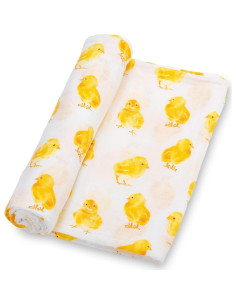 Manta de Envuelo LollyBanks 100% Algodón 120x120 cm Pollito y Conejo 2