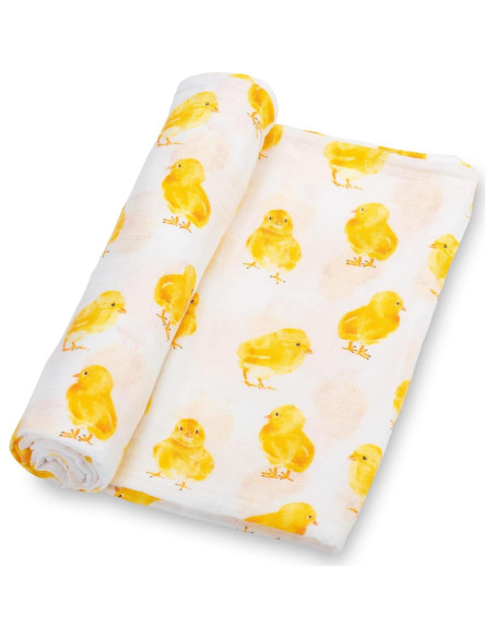 Manta de Envuelo LollyBanks 100% Algodón 120x120 cm Pollito y Conejo