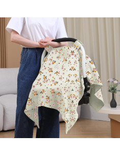 Funda de Asiento de Coche Seejoy 100% Algodón Muselina Floral Beige 2