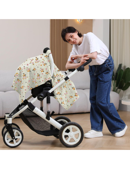 Funda de Asiento de Coche Seejoy 100% Algodón Muselina Floral Beige