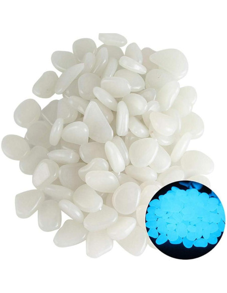 100 Piedras Luminiscentes Brillantes para Jardín y Acuario - Blanco