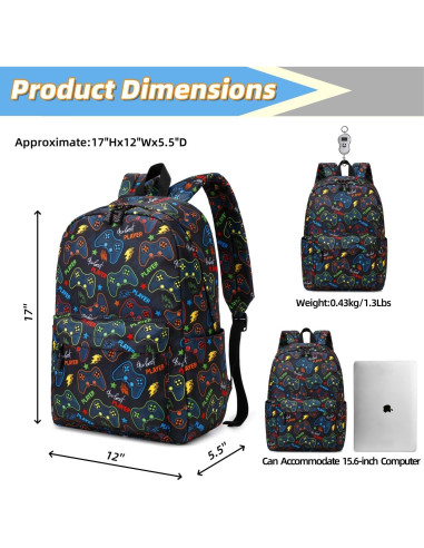 Mochila Escolar para Niños Negro 20L con Compartimento para Laptop