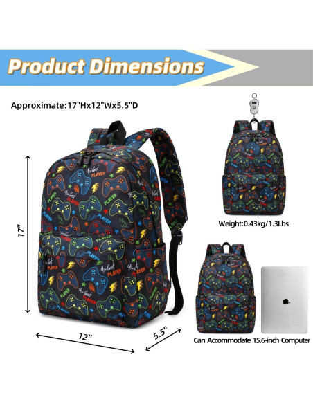 Mochila Escolar para Niños Negro 20L con Compartimento para Laptop