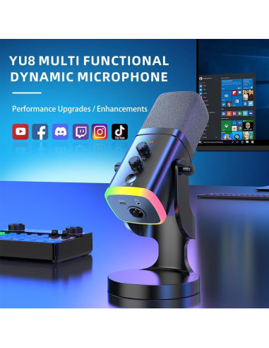 Micrófono Dinámico USB/XLR YU8 Black para Juegos y Grabación