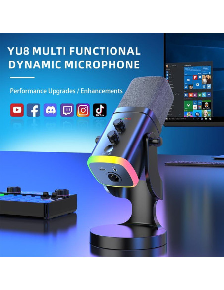 Micrófono Dinámico USB/XLR YU8 Black para Juegos y Grabación