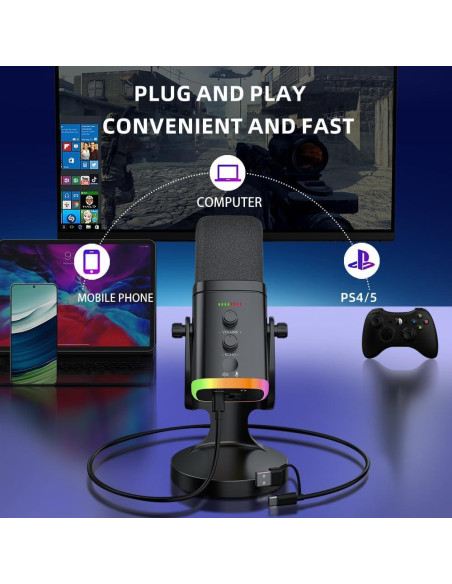 Micrófono Dinámico USB/XLR YU8 Black para Juegos y Grabación