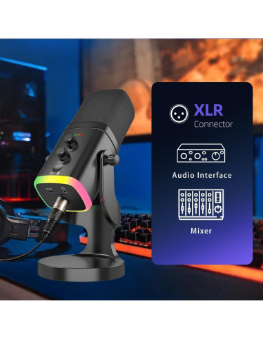 Micrófono Dinámico USB/XLR YU8 Black para Juegos y Grabación