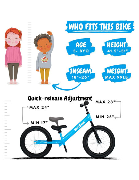 Bicicleta de Equilibrio Bicystar 16" Ajustable para Niños