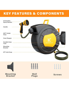 Carrete de Manguera de Jardín Retráctil Kesfferch 19.81m 2