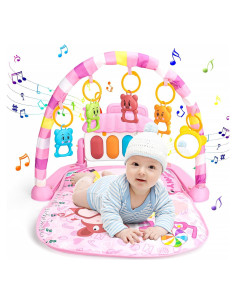 Alfombra de Juego para Bebés Rosa-21 con Piano Musical y 5 Juguetes
