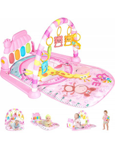Alfombra de Juego para Bebés Rosa-21 con Piano Musical y 5 Juguetes 2