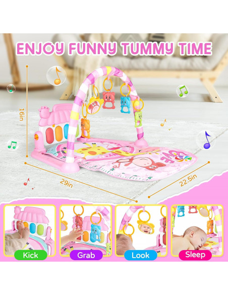 Alfombra de Juego para Bebés Rosa-21 con Piano Musical y 5 Juguetes