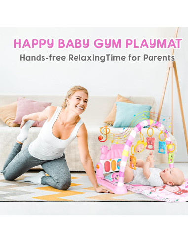 Alfombra de Juego para Bebés Rosa-21 con Piano Musical y 5 Juguetes