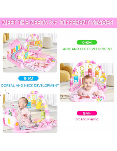 Alfombra de Juego para Bebés Rosa-21 con Piano Musical y 5 Juguetes