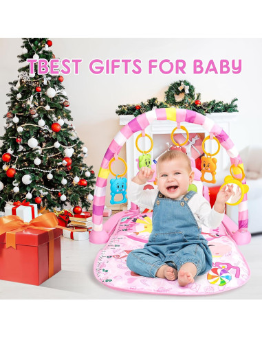 Alfombra de Juego para Bebés Rosa-21 con Piano Musical y 5 Juguetes