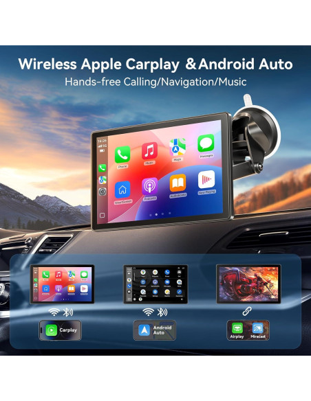 Pantalla Inalámbrica Portátil Carplay 8" Carpeer con GPS y Cámara 4K