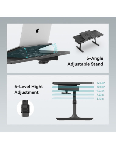 Mesa de cama ajustable Newtral LAPRO-B, negra, plegable