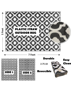 Alfombra Exterior BalajeesUSA 5x7 Negro Reversible a Prueba de Agua 2