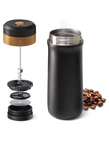 Prensa Francesa Portátil BRBHOM 350ml Acero Inoxidable Negra