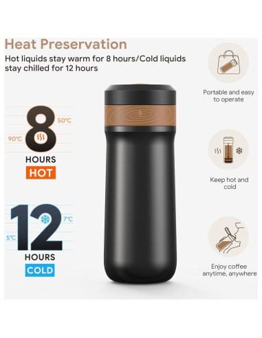 Prensa Francesa Portátil BRBHOM 350ml Acero Inoxidable Negra