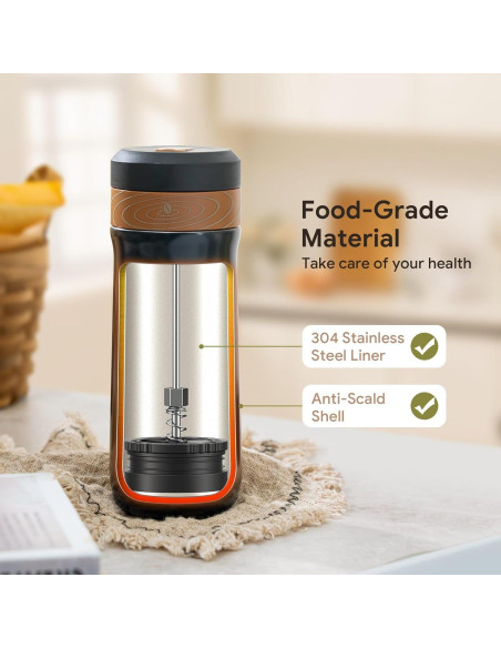 Prensa Francesa Portátil BRBHOM 350ml Acero Inoxidable Negra