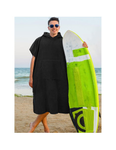 Poncho de Surf SUN CUBE Negro con Capucha y Bolsillo 2