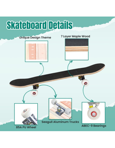 Patineta Completa UHMLTCRBOD 31" x 8" 7 Capas Arce Doble Kick