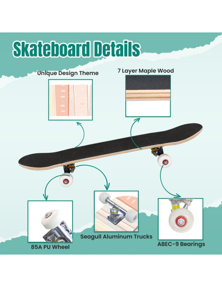 Patineta Completa UHMLTCRBOD 31" x 8" 7 Capas Arce Doble Kick