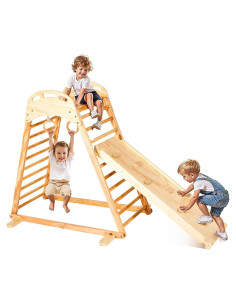 Parque Infantil Interior VEVOR 4-en-1 Madera Natural para Niños