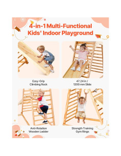 Parque Infantil Interior VEVOR 4-en-1 Madera Natural para Niños 2