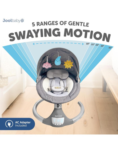 Balanceo Infantil Motorizado Jool Baby Nova Gris - Bluetooth, 10 Melodías
