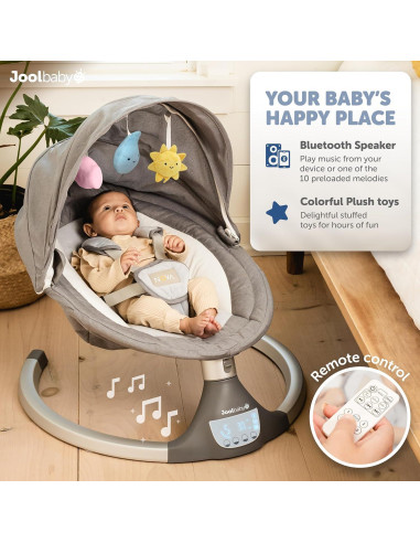 Balanceo Infantil Motorizado Jool Baby Nova Gris - Bluetooth, 10 Melodías