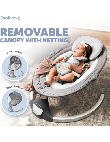 Balanceo Infantil Motorizado Jool Baby Nova Gris - Bluetooth, 10 Melodías