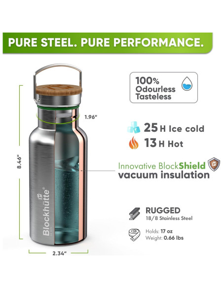 Botella de Agua Aislada Blockhütte 500ml Acero Inoxidable