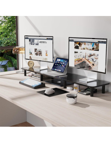 Soporte Elevador Doble Monitor WEGASTU 111.1 cm Negro