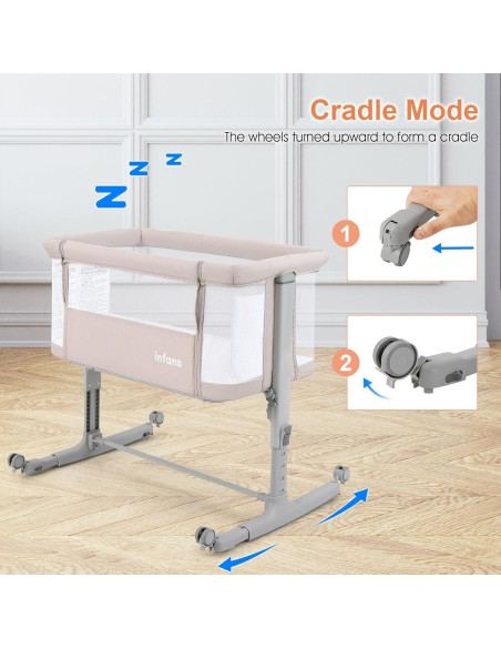 Cuna Lateral INFANS 3 en 1 Plegable con Colchón Beige