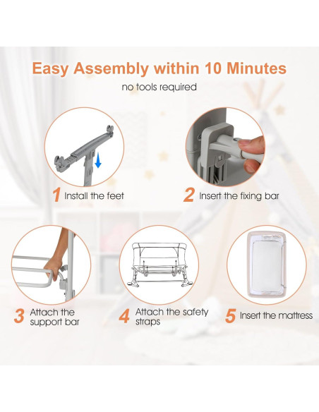 Cuna Lateral INFANS 3 en 1 Plegable con Colchón Beige