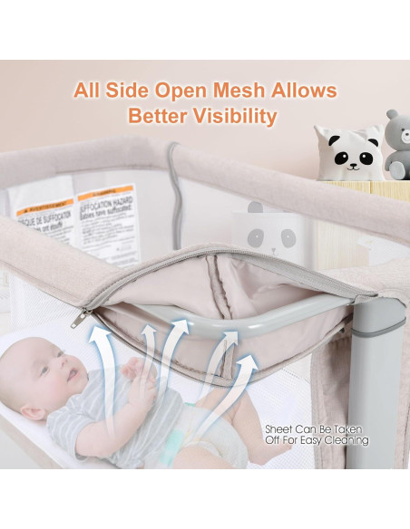 Cuna Lateral INFANS 3 en 1 Plegable con Colchón Beige