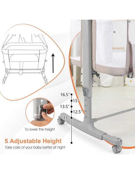 Cuna Lateral INFANS 3 en 1 Plegable con Colchón Beige