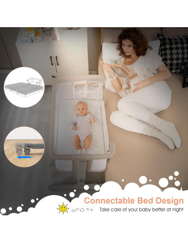 Cuna Lateral INFANS 3 en 1 Plegable con Colchón Beige